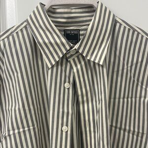 Todd Snyder Gray and White Vertical Stripe Dress Shirt